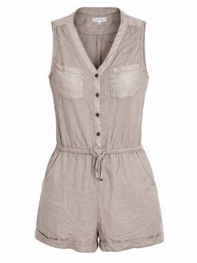 On the Road tan linen blend romper, medium